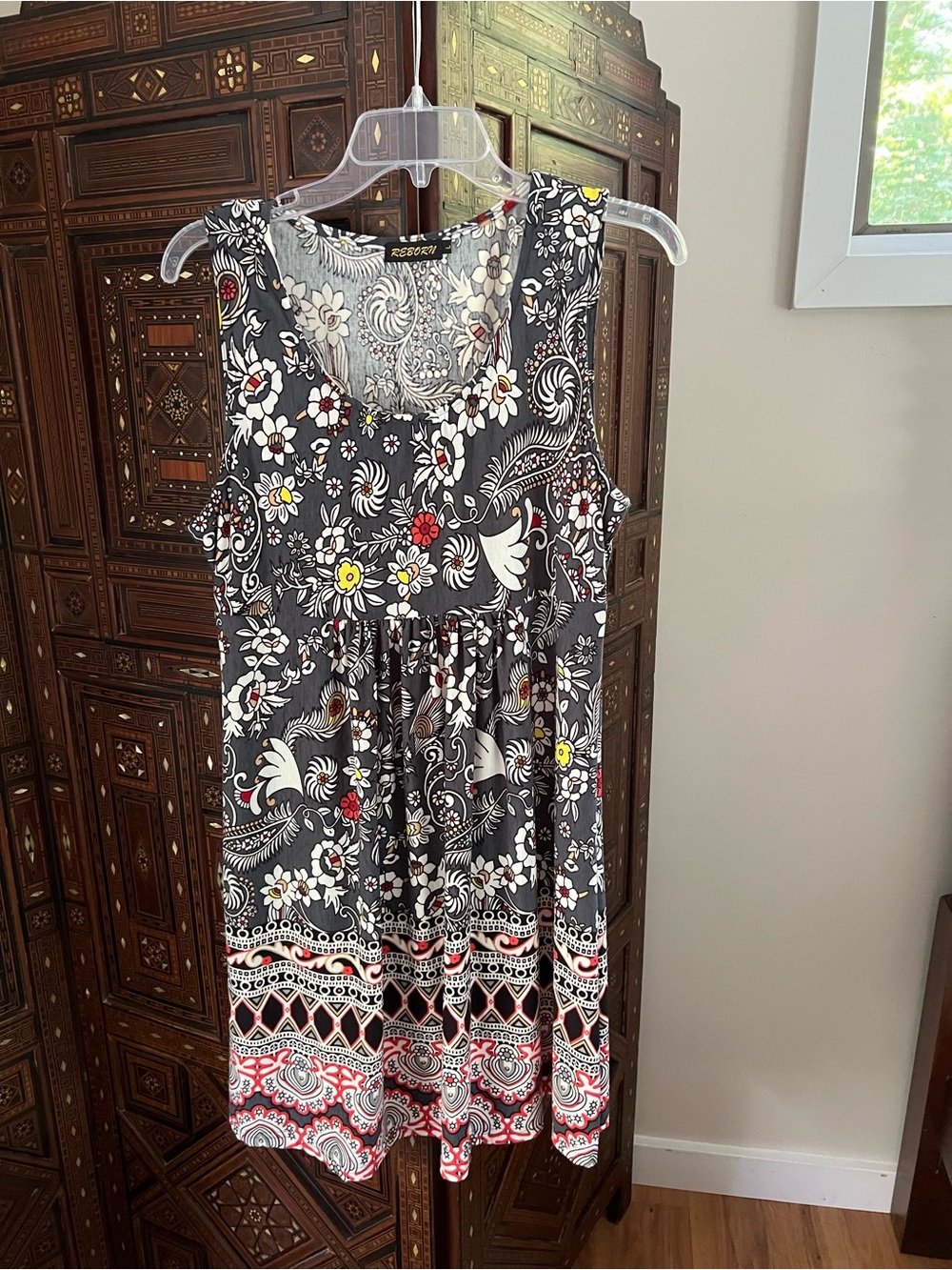 Reborn Black Floral Paisley Mini Dress with Red & Yellow Accents
